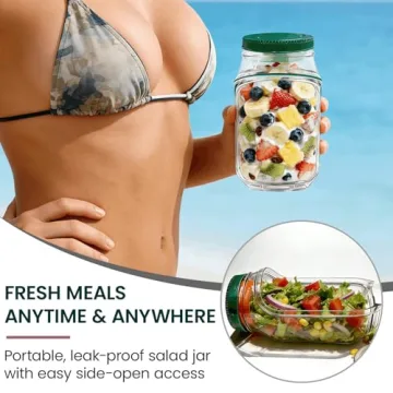 TJR Salad Pod – Leakproof Vertical Layering Salad Jars with Dressing Containers