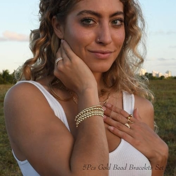 Gold Stretch Bracelet Set - Elegant 5 Pcs for Women