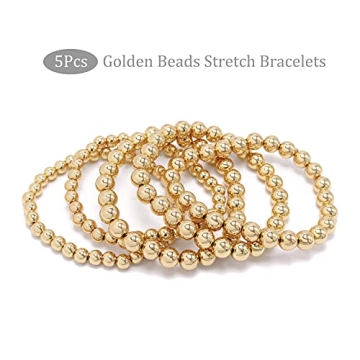 Gold Stretch Bracelet Set - Elegant 5 Pcs for Women