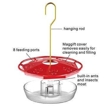 Juegoal 12 oz Hanging Hummingbird Feeder with 8 Feeding Ports