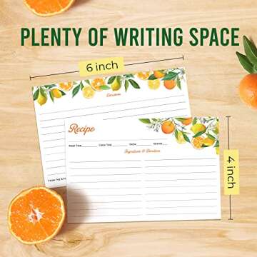 SwiftCube Recipe Cards 4x6 Double Sided | 60 Pack | Orange & Lemon Design | Premium Durable | Easy t...