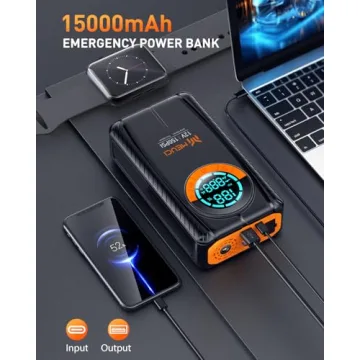 MEUCI Portable Car Jump Starter with Air Compressor - 3500A Car Battery Jump Starter (9.0 Gas/8.0L Diesel), 12V Car Jumper Starter Portable, Jump Box with Smart Jumper Cables, Tire Inflator, LED Light