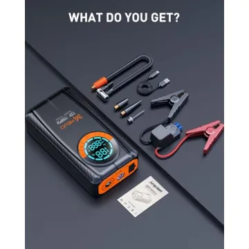 MEUCI Portable Car Jump Starter with Air Compressor - 3500A Car Battery Jump Starter (9.0 Gas/8.0L Diesel), 12V Car Jumper Starter Portable, Jump Box with Smart Jumper Cables, Tire Inflator, LED Light
