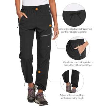 BALEAF Women's Hiking Pants Quick Dry Water Resistant Lightweight Joggers Pant for All Seasons Elastic Waist Black Size S