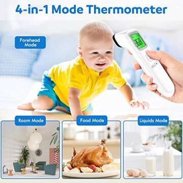 Forehead Thermometers Non Contact, Infrared Digital Thermometer for Kids, Fever Alarm 35 Groups Memory Recall 1 Second Reading Thermal Thermometer for Infant, Baby, Adults