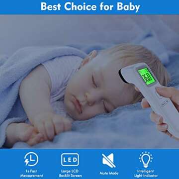 Forehead Thermometers Non Contact, Infrared Digital Thermometer for Kids, Fever Alarm 35 Groups Memory Recall 1 Second Reading Thermal Thermometer for Infant, Baby, Adults