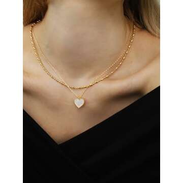 OZEL Layered Necklaces for Women 14K Gold Plated Dainty Gold Necklace White Heart Pendant Jewelry Gift (Heart(N)_white)