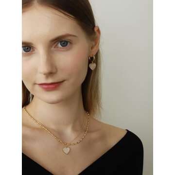 OZEL Layered Necklaces for Women 14K Gold Plated Dainty Gold Necklace White Heart Pendant Jewelry Gift (Heart(N)_white)