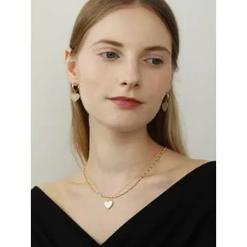 OZEL Layered Necklaces for Women 14K Gold Plated Dainty Gold Necklace White Heart Pendant Jewelry Gift (Heart(N)_white)