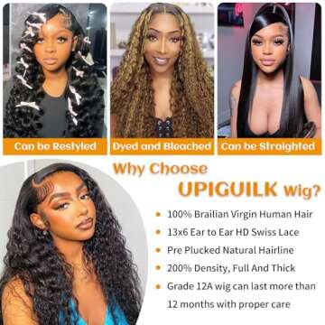 30 Inch Deep Wave Lace Front Wigs Human Hair 200 Density 13x6 HD Lace Front Wigs Human Hair Pre Plucked Brazilian Curly Wig Human Hair Wet Wavy Glueless Frontal Wigs Human Hair Black Deep Wave Wig