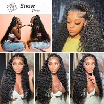 30 Inch Deep Wave Lace Front Wigs Human Hair 200 Density 13x6 HD Lace Front Wigs Human Hair Pre Plucked Brazilian Curly Wig Human Hair Wet Wavy Glueless Frontal Wigs Human Hair Black Deep Wave Wig