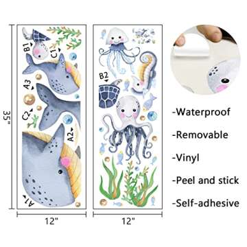 Mfault Under The Sea Whales Wall Decal Stickers, Coastal Ocean Hippocampus Octopus Turtle Fish Nurse...