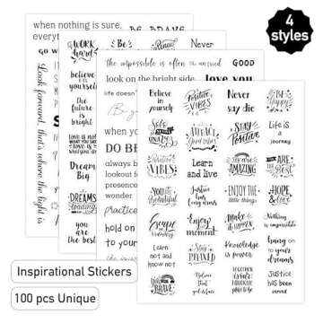 Yoksas 100Pcs Black Inspirational Quotes Stickers - Waterproof Transparent Motivational Words Sticke...