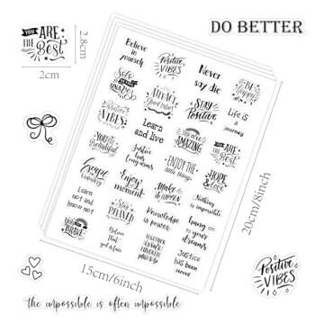 Yoksas 100Pcs Black Inspirational Quotes Stickers - Waterproof Transparent Motivational Words Stickers for Scrapbooking,Journaling,Resin Crafts Art,Tumbler