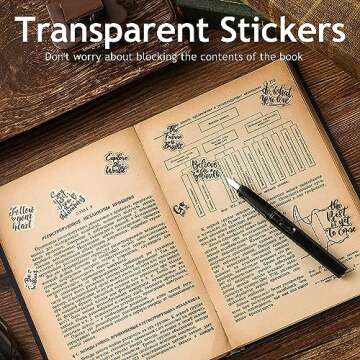 Yoksas 100Pcs Black Inspirational Quotes Stickers - Waterproof Transparent Motivational Words Stickers for Scrapbooking,Journaling,Resin Crafts Art,Tumbler