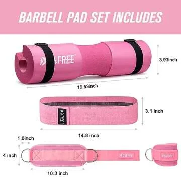 G4Free 7pcs Barbell Pad Set for Squat, Hip Thrusts, Lunges Standard Olympic Bars with 2 Gym Ankle Safety Straps, 3 Hip Resistance Bands, Barbell Pad and Carry Bag(Pink)