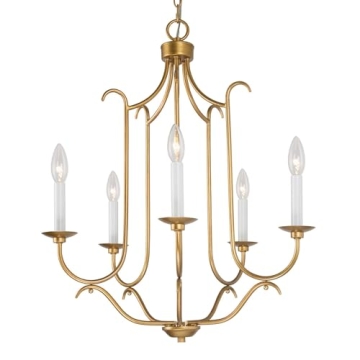 Durent Lighting Antique Gold French Country Chandelier - Elegant 5-Light Fixture for Dining & Living...