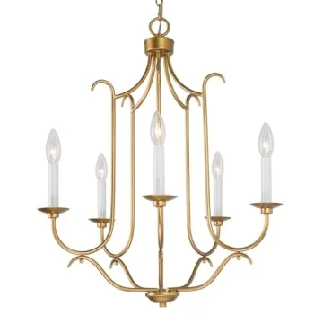 Durent Lighting Antique Gold French Country Chandelier - Elegant 5-Light Fixture for Dining & Living...