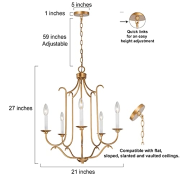 Antique Gold Chandelier - Elegant 5-Light Fixture
