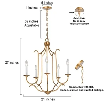 Antique Gold Chandelier - Elegant 5-Light Fixture