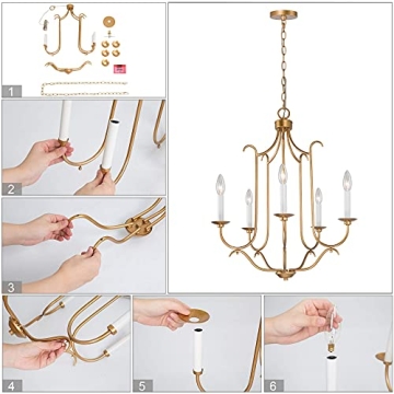 Antique Gold Chandelier - Elegant 5-Light Fixture