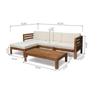 Christopher Knight Home Alice Outdoor 5 Piece Acacia Wood Sofa Set, Teak Finish, Beige