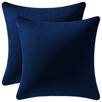 DEZENE Couch Pillow Cases 18x18 Navy: 2 Pack Cozy Soft Velvet Square Throw Pillow Covers for Farmhou...