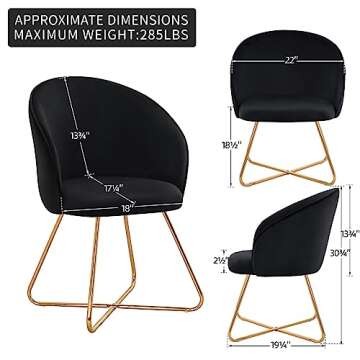 FUMAHAUS Modern Velvet Accent Chair,Living Room Chair with Back and Golden Metal Legs, Comfy Cute Upholstered Arm Vanity Chair, Max Load 285 Lbs for Living Room/Bedroom,/Dining Room/Study
