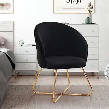 FUMAHAUS Modern Velvet Accent Chair,Living Room Chair with Back and Golden Metal Legs, Comfy Cute Upholstered Arm Vanity Chair, Max Load 285 Lbs for Living Room/Bedroom,/Dining Room/Study