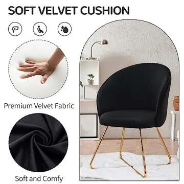 FUMAHAUS Modern Velvet Accent Chair,Living Room Chair with Back and Golden Metal Legs, Comfy Cute Upholstered Arm Vanity Chair, Max Load 285 Lbs for Living Room/Bedroom,/Dining Room/Study