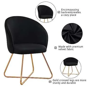 FUMAHAUS Modern Velvet Accent Chair,Living Room Chair with Back and Golden Metal Legs, Comfy Cute Upholstered Arm Vanity Chair, Max Load 285 Lbs for Living Room/Bedroom,/Dining Room/Study