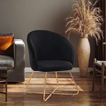 FUMAHAUS Modern Velvet Accent Chair,Living Room Chair with Back and Golden Metal Legs, Comfy Cute Upholstered Arm Vanity Chair, Max Load 285 Lbs for Living Room/Bedroom,/Dining Room/Study
