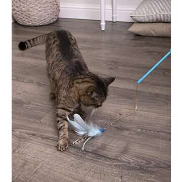 SmartyKat Frisky Flyer Feather Wand Cat Toy, Extendable Up to 24" - Blue, One Size