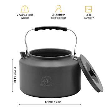 Bulin Camping Kettle 2.2L Aluminum Alloy Open Campfire Coffee Tea Pot Fast Heating Outdoor Gear Grea...