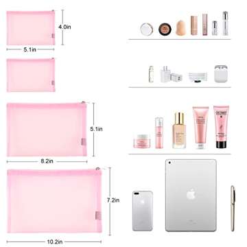 EASYFUN Mesh Pouch Set - 4 PCS Stylish Makeup Organizer for Daily Use