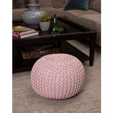 BIRDROCK HOME Round Pouf Ottoman | Cotton Braided Foot Stool with Bean Bag Filling | Boho Foot Rest ...