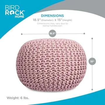 BIRDROCK HOME Round Pouf Ottoman | Cotton Braided Foot Stool with Bean Bag Filling | Boho Foot Rest for Living Room & Bedroom | Compact & Comfortable Seating, Lightweight & Soft | Dusty Rose