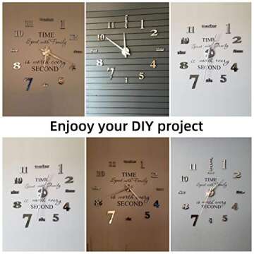 VREAONE Frameless DIY Wall Clock,Large Modern 3D Mirror Wall Clock Decor Sticker Clock kit for Home Living Room Bedroom Office Wall Decorations(Silver)