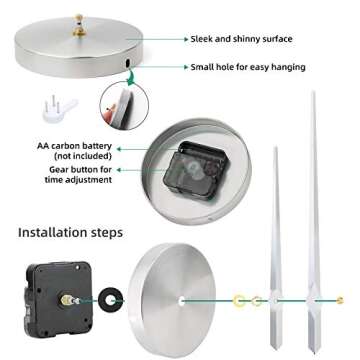 VREAONE Frameless DIY Wall Clock,Large Modern 3D Mirror Wall Clock Decor Sticker Clock kit for Home Living Room Bedroom Office Wall Decorations(Silver)