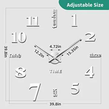 VREAONE Frameless DIY Wall Clock,Large Modern 3D Mirror Wall Clock Decor Sticker Clock kit for Home Living Room Bedroom Office Wall Decorations(Silver)