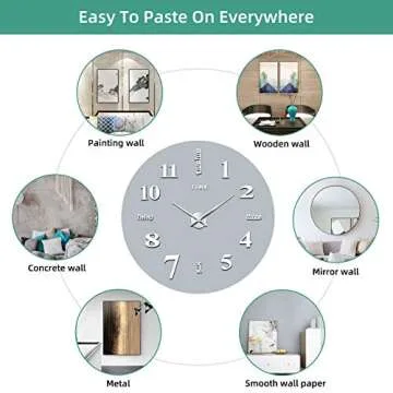 VREAONE Frameless DIY Wall Clock,Large Modern 3D Mirror Wall Clock Decor Sticker Clock kit for Home Living Room Bedroom Office Wall Decorations(Silver)