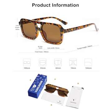 VANLINKER Retro 70s Square Aviator Sunglasses Unisex