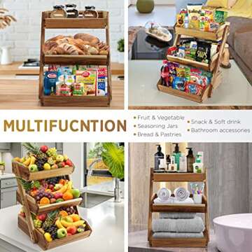 Fruit Basket, Fruit Bowl, 3 Tier Fruit Basket for Kitchen, Fruit Stand Storage Holder, Durable/Multifunctional/Large Capacity for Fruit, Vegetables, Snack and Home Kitchen Countertop Organizer