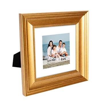 LaVie Home 6x6 Picture Frames (3 Pack, Gold) with Mat for 4x4 Photos Rustic Wood Grain Photo Frame w...