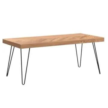 Modern Wood Coffee Table, Nature Cocktail Table for Living Room Chevron Pattern & Metal Hairpin Legs, Nature Rustic Rectangular Table