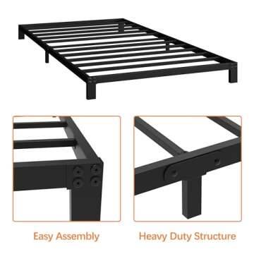 Vecilla Twin Bed Frame 5 Inch Heavy Duty Metal Platform Low Profile Bed Frame No Box Spring Needed, Easy Assembly, Noise-Free, Black