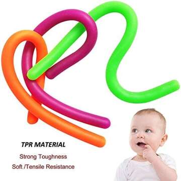 three carriage Colorful Sensory Fidget Stretch Toys-Stretchy Strings Fidget Toy for Relaxing Therapy (12 Pack 6 Colors) - for Adults and Kids-Stress Toy Helps with ADHD ADD OCD Autism Bad