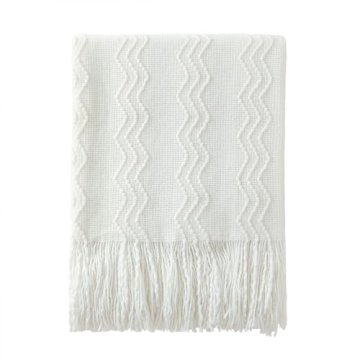 BOURINA Off White Soft Decorative Knit Throw Blanket 50x60