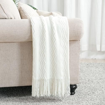BOURINA Off White Soft Decorative Knit Throw Blanket 50x60