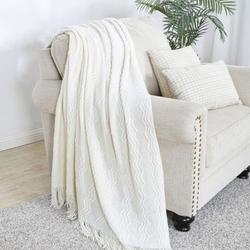 BOURINA Off White Soft Decorative Knit Throw Blanket 50x60